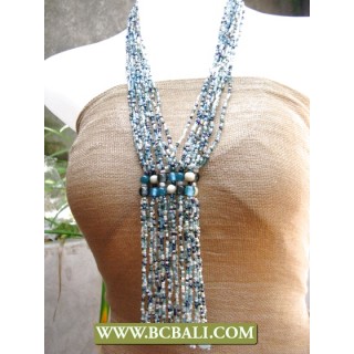 Fashion Necklace Long Braided Beads Glass Pendant